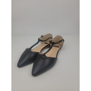 NYLA Heartbeat Black T-Strap Pointed Toe Flats Womens Size 7 Dress Shoes New Box